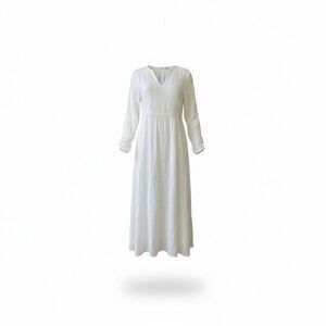 Nili Lotan Maxi Dress Womens XS White 3/4 Sleeve Loose Fitted Embroidered Boho
